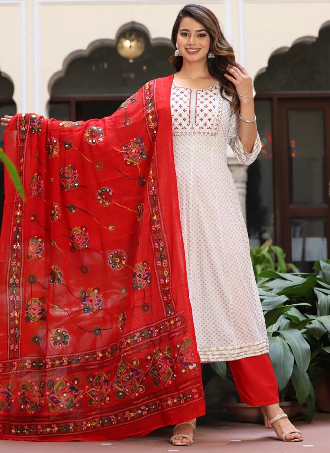 Rayon Cream Traditional Wear Printed Readymade Salwar Suit